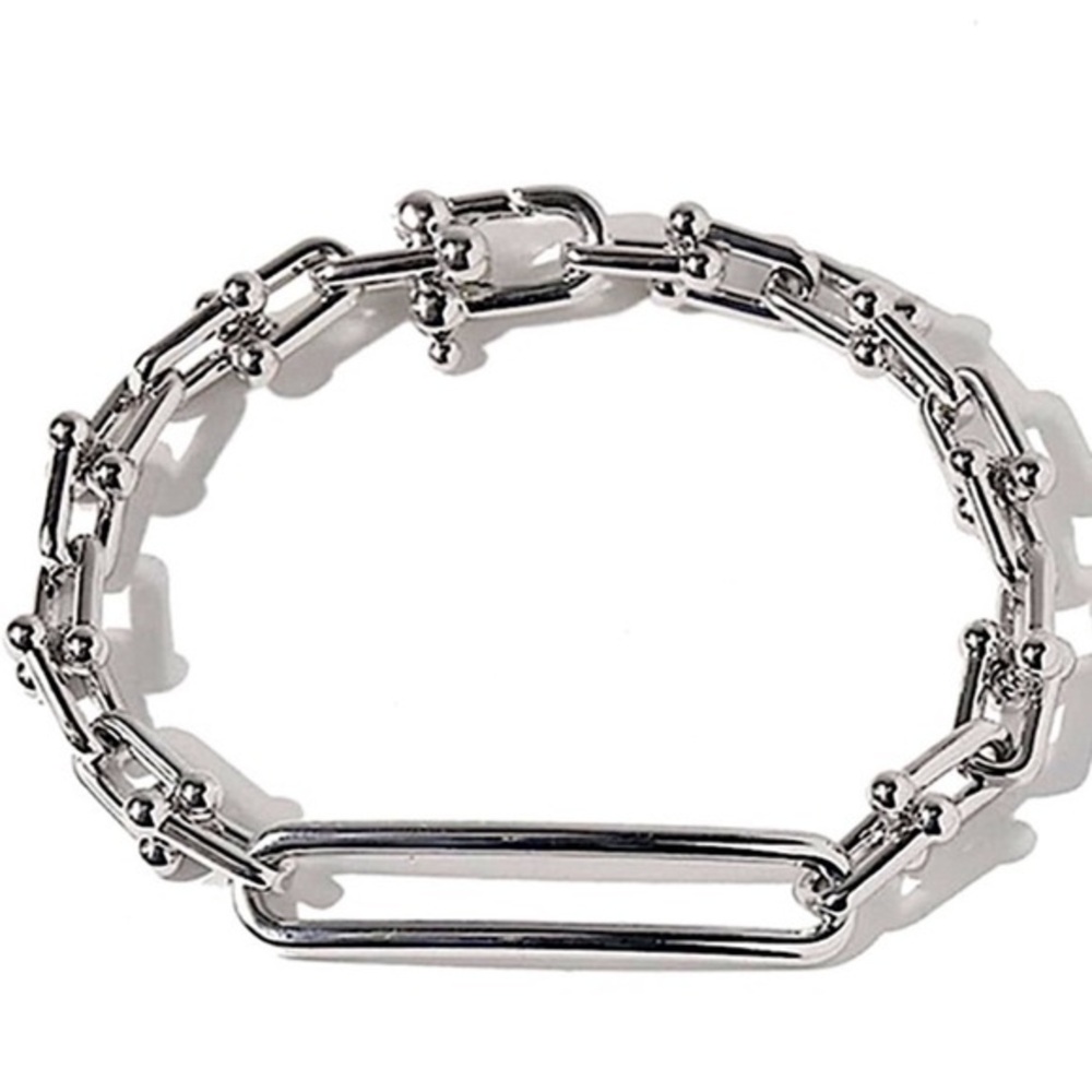 Sterling Silver U Link Horseshoe hardware Chain Link Paperclip Bracelet 8”